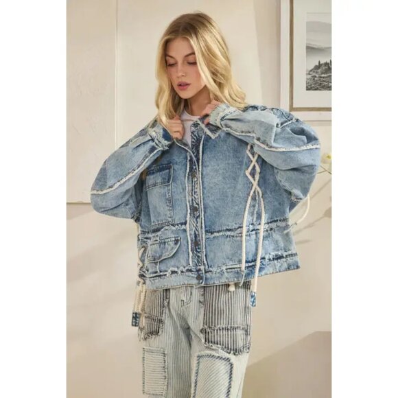 OLI & HALI Rope Detailed Patchwork Denim Jacket - Picture 3 of 3